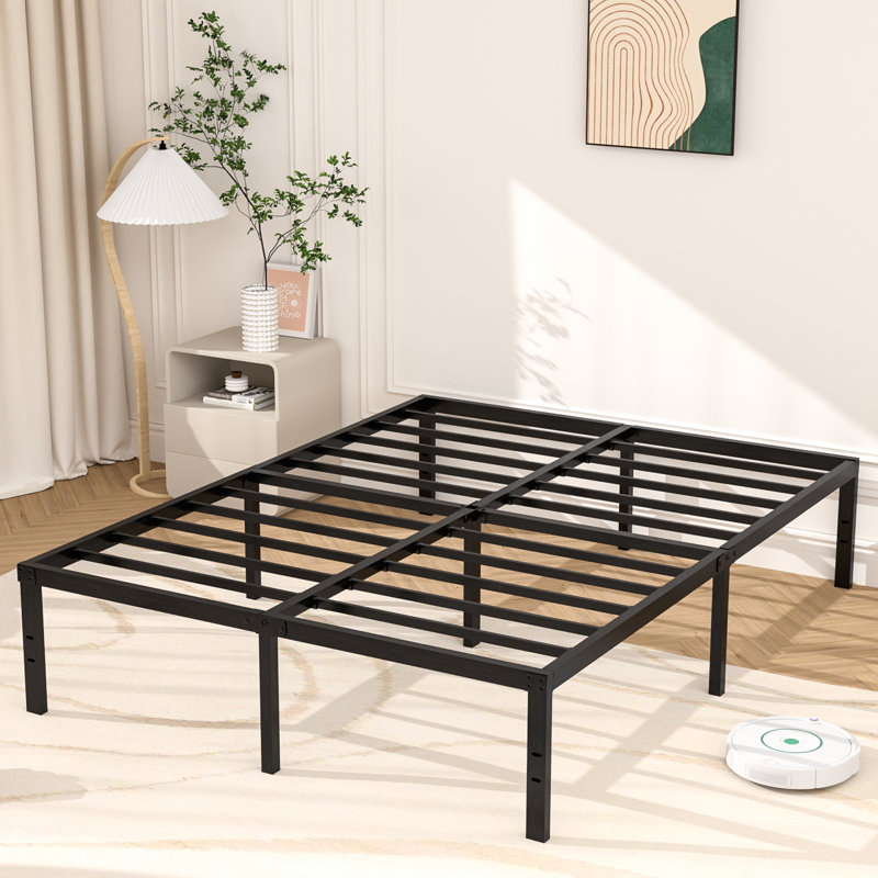 Black metal bed frame with box spring hotsell
